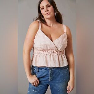 Anthro Maeve Striped Shirred Tank Baby Pink Plus Size 2X NWT